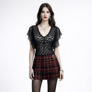 Vintage Y2K Moda Intl  Top M / L Black Sheer Ruffle  Crochet Whimsigoth Blouse